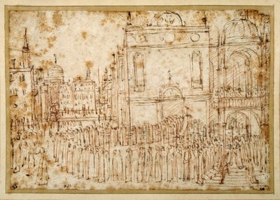 Procesión veneciana moviéndose de una scuola a una iglesia adyacente de Gentile Bellini