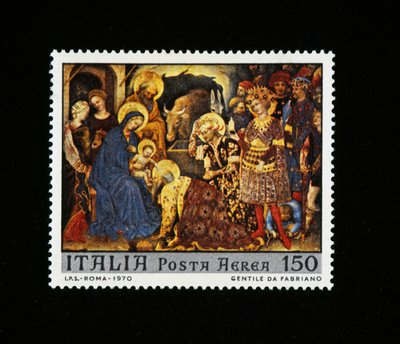 Sello postal de la Adoración de los Magos de Gentile da Fabriano