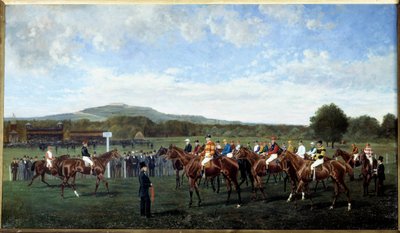 Salida en Longchamp regalada por el Barón Foy en 1877 Preparando los caballos al comienzo de una carrera en el hipódromo. Pintura de Geo Arnull (siglo XIX) 1877. París, Sociedad de Fomento de Geo Arnull