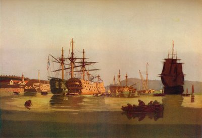 HMS Revenge y French Prize Hulk, c1850. 1930 de Geoffrey Sneyd Garnier