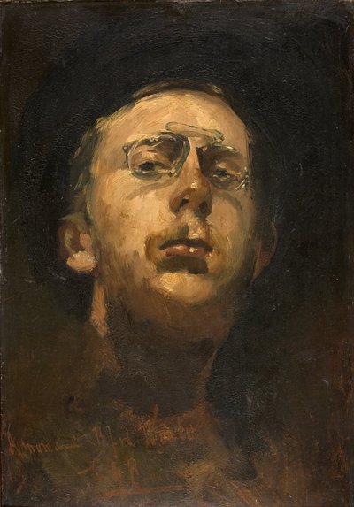 ""Autoportrait au pince-nez"" (Autorretrato con pince-nez) Pintura de George hendrik Breitner (1857-1923) - ca 1882 - Óleo sobre lienzo - Dim 45x31 cm Gemeentemuseum Den Haag (La Haya) Países Bajos de Georg Hendrik Breitner