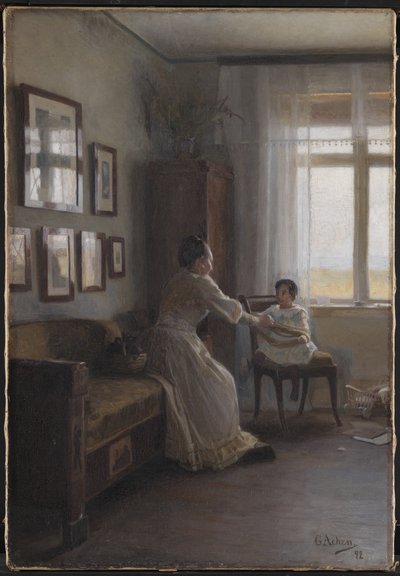 Interior con la esposa e hijo del artista de Georg Achen