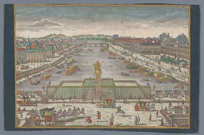 Vista del Pont Neuf sobre el río Sena en París, mirando hacia el Pont Royal Gesicht der Neuen Bruck, gegen der Königl. Bruck en París de Georg Balthasar Probst (possibly)