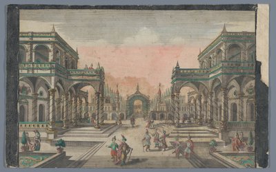 Vista de una avenida hacia un jardín de cipreses en Constantinopla Lust-Gänge des Groß-Sultans gegen dem Cypressen Garten de Georg Balthasar Probst (possibly)