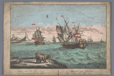 Vista de los barcos que navegan en el mar de hielo Das Seeglen auf dem Eis (título sobre el objeto) de Georg Balthasar Probst (possibly)