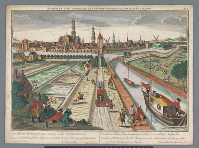Vista del Canal de Amsterdam en Haarlem Canal zu Harlem, wed die Threckschuijten after Amsterdam ab und zu gehen (título sobre el objeto) Haarlem (título de la serie) de Georg Balthasar Probst