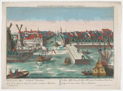 Vista de Wester Nieuwe Hoofdpoort y Ooster Nieuwe Hoofdpoort en Rotterdam Prospect der West-Maas Port zu Rotterdam (título sobre el objeto) Rotterdam (título de la serie) de Georg Balthasar Probst