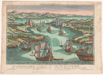 Vista del estrecho de los Dardanelos Prospect der Meer-Enge bey den Dardanellen (título sobre el objeto) Dardanelos (título de la serie) de Georg Balthasar Probst