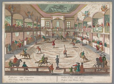 Vista de una escuela de torneo Prospect eines Turnier Saal (título sobre el objeto) Escuelas de torneos y esgrima (título de la serie) de Georg Balthasar Probst