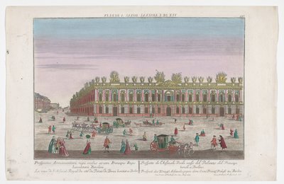 Vista del Zeughaus en Berlín Prospect des Koenigl. Arsenales, gegen dem Cron.Prinzl. Palacio de Berlín (título sobre objeto) Berlín (título de la serie) de Georg Balthasar Probst