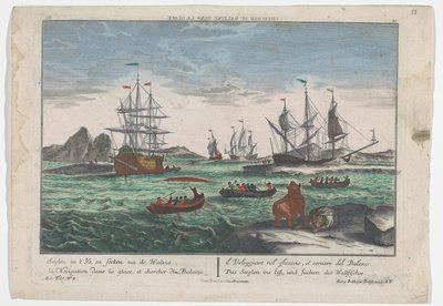 Vista de la búsqueda de las ballenas Das Seeglen ins Eiß, und Suchen des Wallfisches (título sobre objeto) Caza de ballenas en Groenlandia (título de la serie) de Georg Balthasar Probst