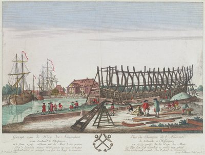 Vista del astillero del Almirantazgo de Zelanda en Vlissingen en 1779. Litografía (36,3x49,1 cm), grabado de Leizel a partir de un dibujo de Georg Balthasar Probst (1732-1801). de Georg Balthasar Probst