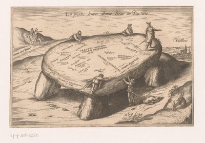 Vista del Pierre Levée cerca de Poitiers La pierre levee demie lieue de Poictiers (título sobre objeto) de Georg Braun (possibly)