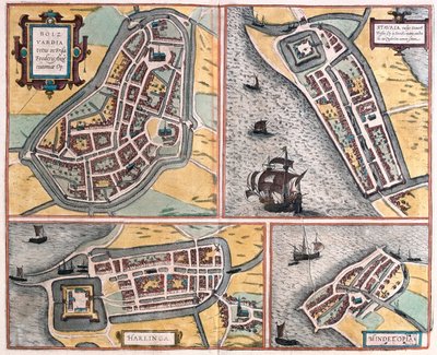 Bolsward, Stavoren, Harlingen y Hindelopen, Países Bajos - en "Civitates Orbis Terrarum" de Georg Braun, Colonia 1617 de Georg Braun