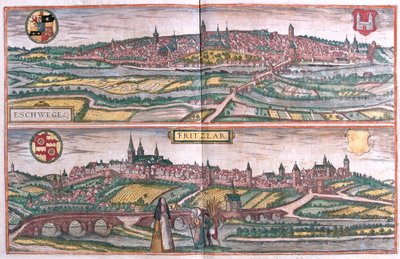 Eschwege y Fritzlar, Alemania- en "Civitates Orbis Terrarum" de Georg Braun, Colonia 1617 de Georg Braun