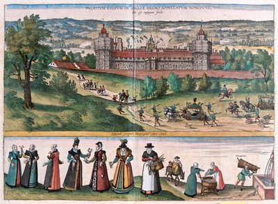 Nonsuch (Palacio en Surrey), Inglaterra - en "Civitates Orbis Terrarum" de Georg Braun, Colonia 1617 de Georg Braun