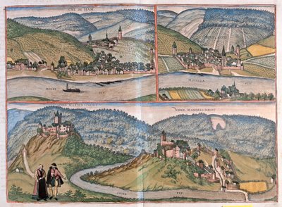 Zell, Berncastel, Manderscheid, Zell an der Mosel, Alemania - en "Civitates Orbis Terrarum" de Georg Braun, Colonia 1617 de Georg Braun