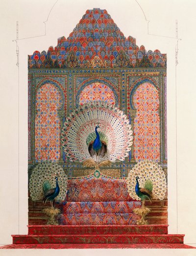 Diseño para el Trono del Pavo Real del claustro morisco en el castillo real de Ludwig II en Linderhof de Georg Carl Heinrich Dollmann