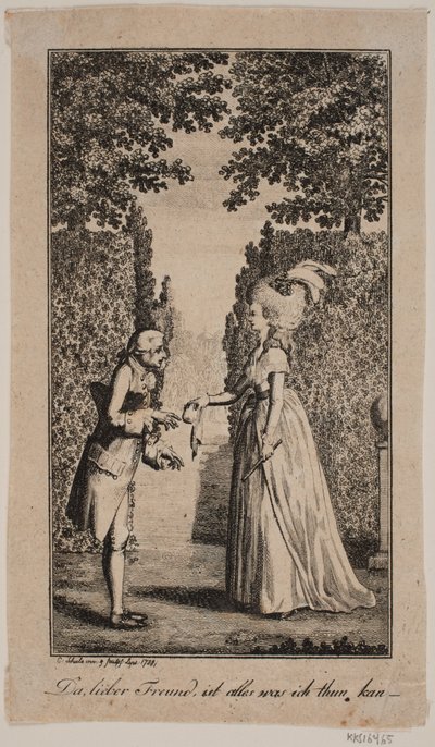 Ilustración con dama y caballero en un parque de Georg Christian Schule