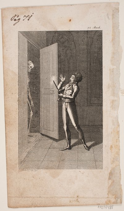 Ilustración con joven y esqueleto de Georg Christian Schule