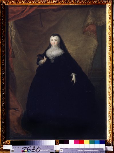 ""Retrato de Elisabeth Petrovna (1709-1762) Emperatriz de Rusia bajo el nombre de Elisabeth I, hija de Pedro el Grande"" Está disfrazada, tiene una máscara en la mano. Pintura de Georg-Christoph (Georg Christoph) Grooth (1716-1749) 1748 Estado Tretyakov G de Georg Christoph Grooth