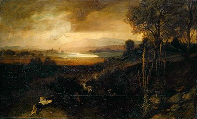 Paisaje del río Main antes de una tormenta de Georg Cornicelius