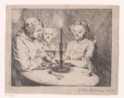 Señoras jugando a la luz de las velas de Georg David Matthieu