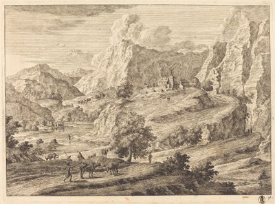Paisaje Montañoso con Figuras y un Monasterio de Georg Eisenmann