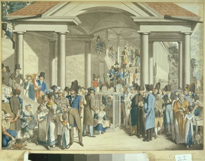 Comunidad de salud en la Fuente de Karlsbader, 1810 (dibujo en aguatinta) de Georg Emanuel Opitz