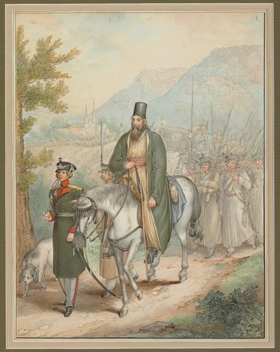 Soldados Rusos Acompañando a un Sacerdote a Caballo de Georg Emanuel Opitz