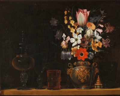 Bodegón con ramo de flores y copas de cristal de Georg Flegel