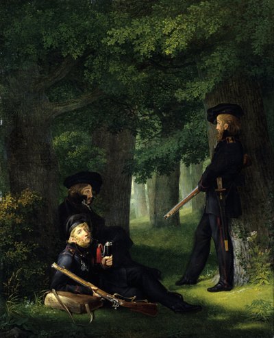 Alemán: Theodor Körner, Friedrich Friesen y Heinrich Hartmann en Outpost At the Outpost de Georg Friedrich Kersting