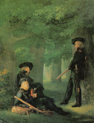Alemán: Theodor Körner, Friedrich Friesen y Heinrich Hartmann en Outpost At the Outpost de Georg Friedrich Kersting