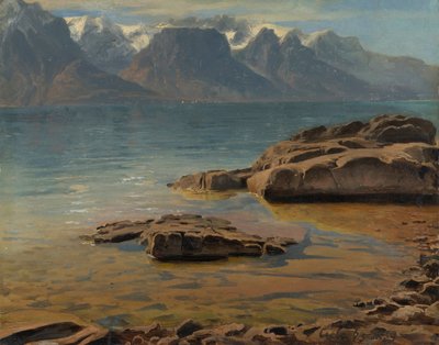 Lago de Ginebra cerca de Vevey hacia Evian de Georg Heinrich Crola