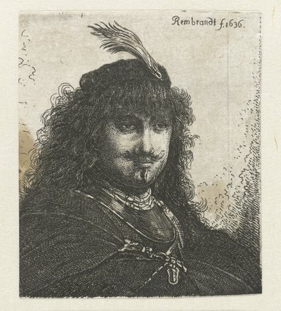 Autorretrato (?) con gorro emplumado y sable bajado de Georg Leopold Hertel