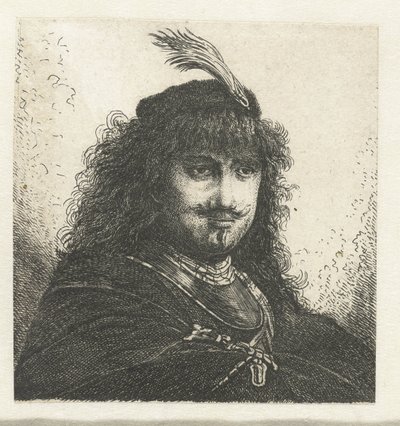 Autorretrato (?) con gorro emplumado y sable bajado de Georg Leopold Hertel