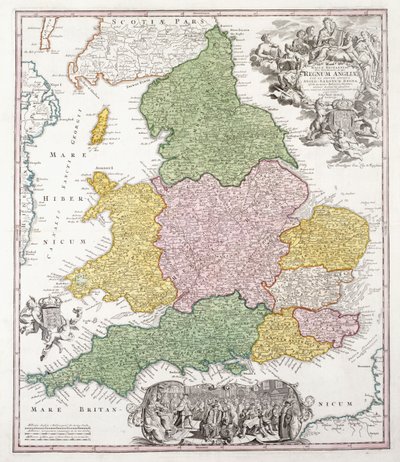 Un Mapa de Inglaterra, 1760 de Georg Matthäus Seutter