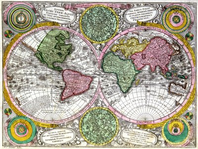 Mapa del mundo y planisferio celeste de Georg Matthäus Seutter