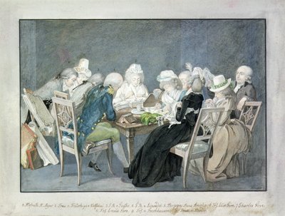 Velada de la duquesa Anna Amalia de Sajonia-Weimar, c.1795 (acuarela) de Georg Melchior Kraus