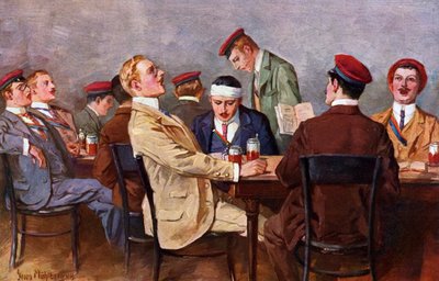 Burschenschaften - Bebiendo cerveza y cantando, c.1900 (ilustración) de Georg Muhlberg
