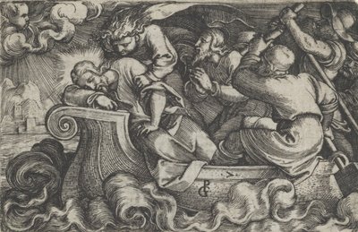 Cristo durmiendo durante la tormenta en el lago Tiberíades, de La historia de Cristo, 1534-35 de Georg Pencz