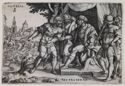 Cloelia y el rey etrusco Porsenna, c.1536-37 (grabado) de Georg Pencz