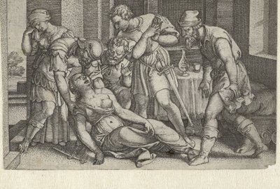 Colatino y Bruto ante la moribunda Lucrecia Historias de la historia romana temprana (título de la serie) de Georg Pencz