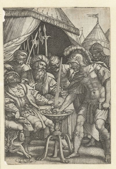Mucius Scaevola mete la mano derecha en el fuego Héroes romanos (título de la serie) de Georg Pencz