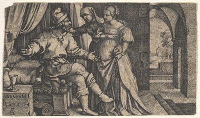 Sara presentando a Agar a Abraham, de la serie The... de Georg Pencz