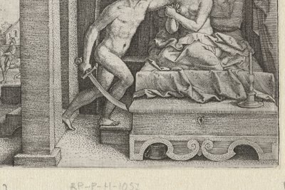 Sextus viola a Lucrecia a punta de pistola y espada
Cuentos de la historia romana temprana (título de la serie) de Georg Pencz