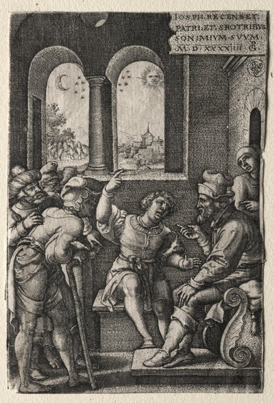 La historia de José: José contando sus sueños a su padre, 1544 de Georg Pencz