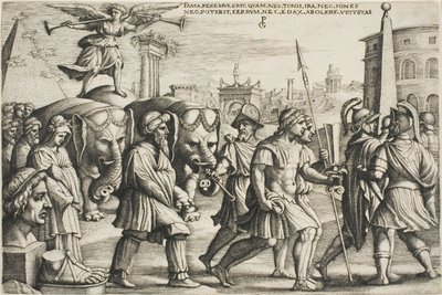 El triunfo de la fama, lámina tres de los Triunfos de Petrarca de Georg Pencz