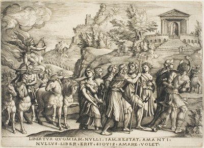 El triunfo del amor, lámina uno de Los triunfos de Petrarca de Georg Pencz