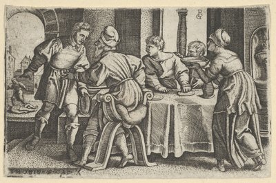 Tobías dejando la mesa, de La historia de Tobías de Georg Pencz